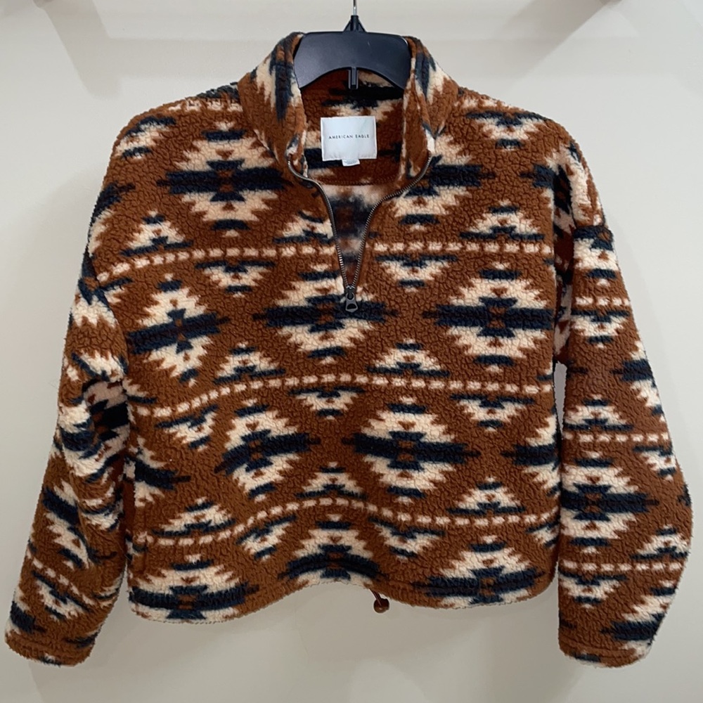 American Eagle Outfitters Brown Patterned Fleece Hoodie